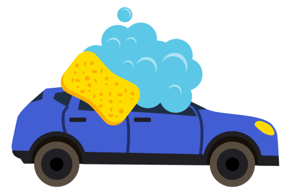 Car Wash with Sponge and Foam: A Colorful Icon for Modern Design