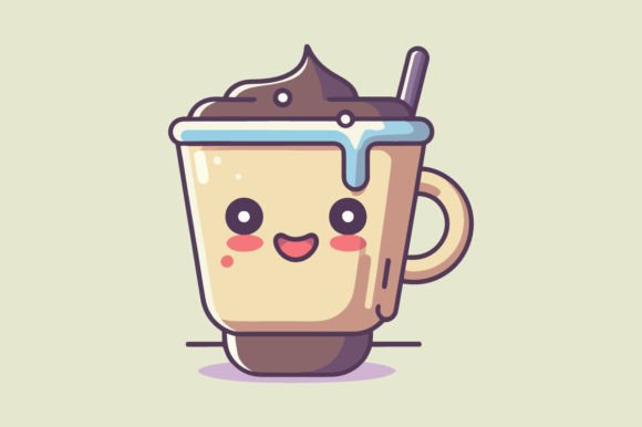 Cute Coffee Flat Color Vector Art Sketch for Modern Design