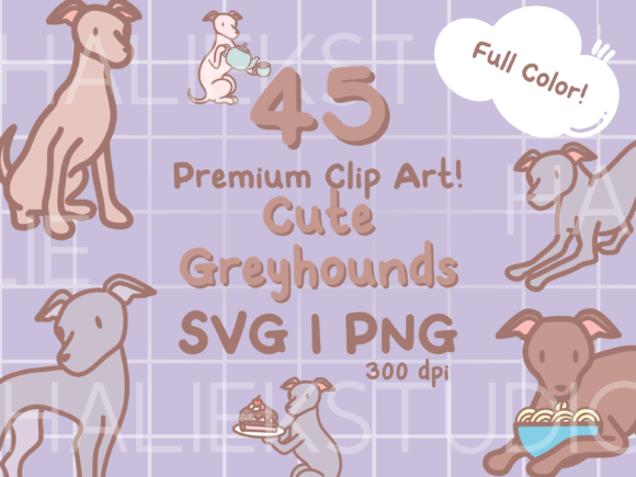 Cute Greyhounds Clip Art: 45 Kawaii Designs for Creators