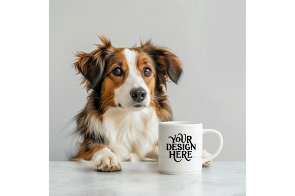Dog with Empty Mug White Color Mockup 3: A Playful Visual Asset