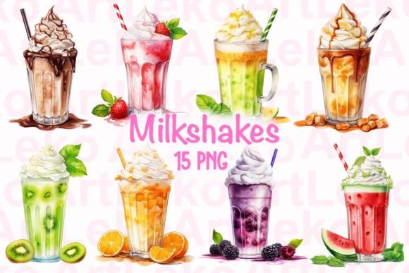 Fruit Milkshakes Watercolour Clipart: A Splash of Whimsy for Your Designs