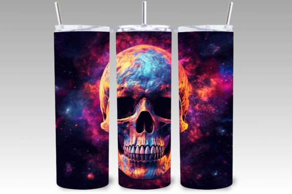 Watercolour Galaxy Skull Tumbler Wrap: Cosmic Art for Your Projects